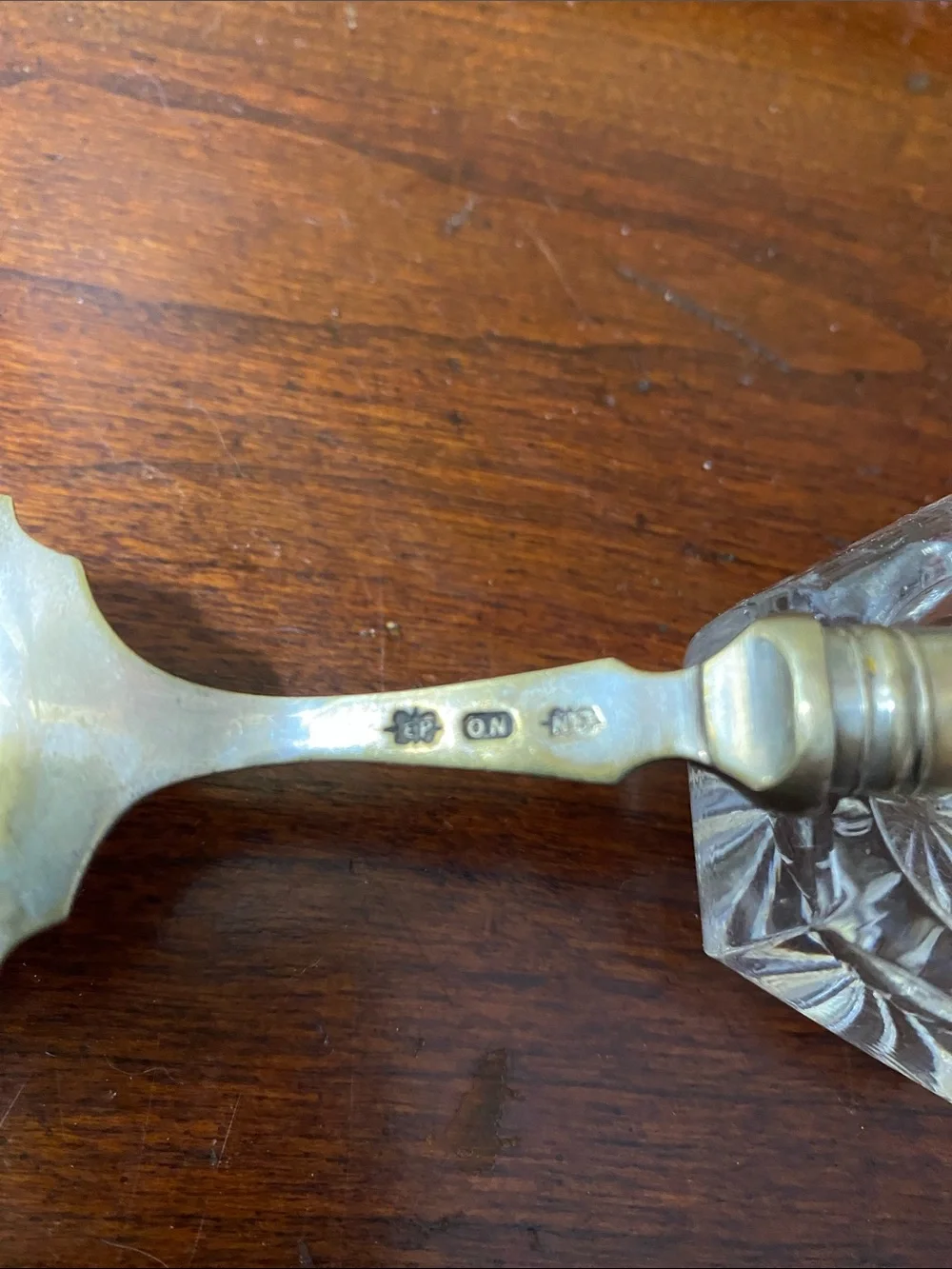 Vintage Brass Jam Spoon, Etched Botanical Design &Horn Handle